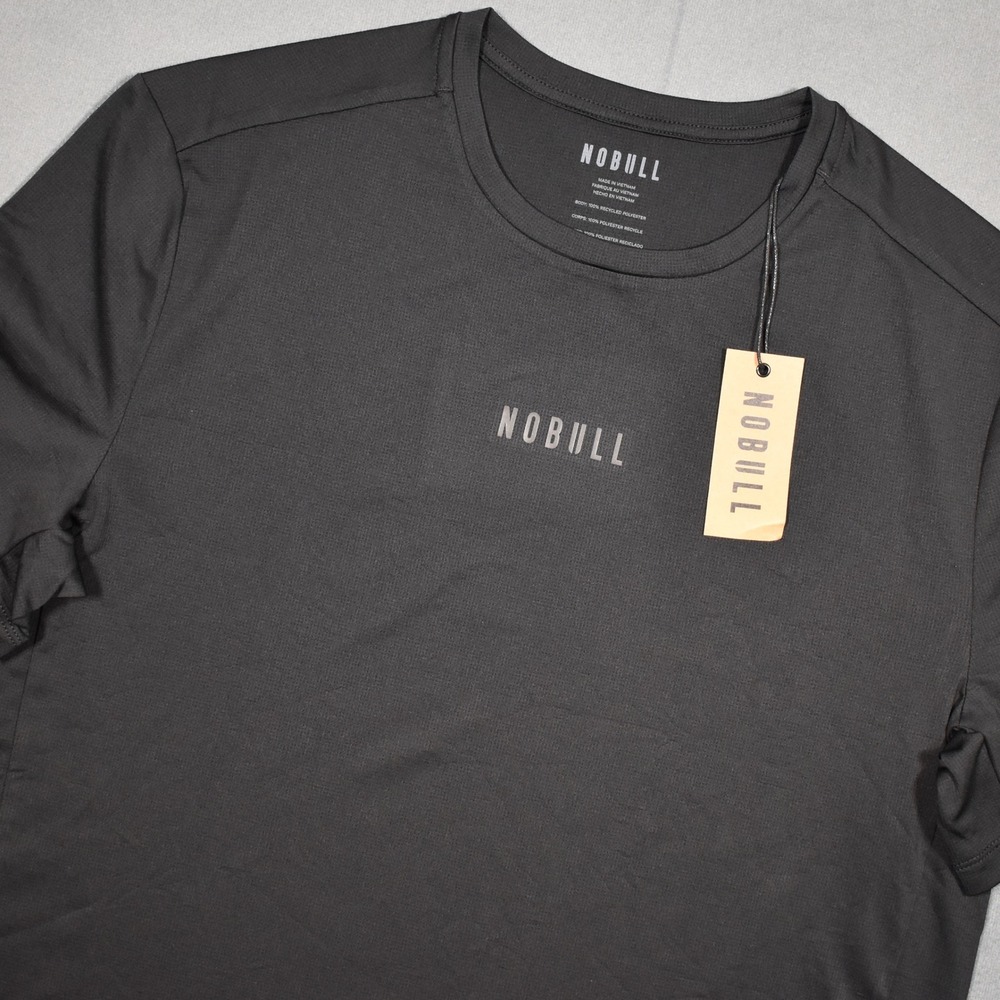 NOBULL Mens Workout Tech Tee Black Medium Chest Logo Gray Performance LIght